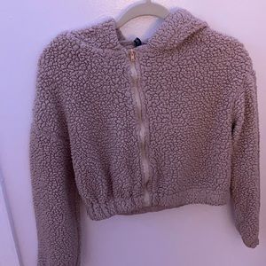 Light brown fuzzy cropped jacket